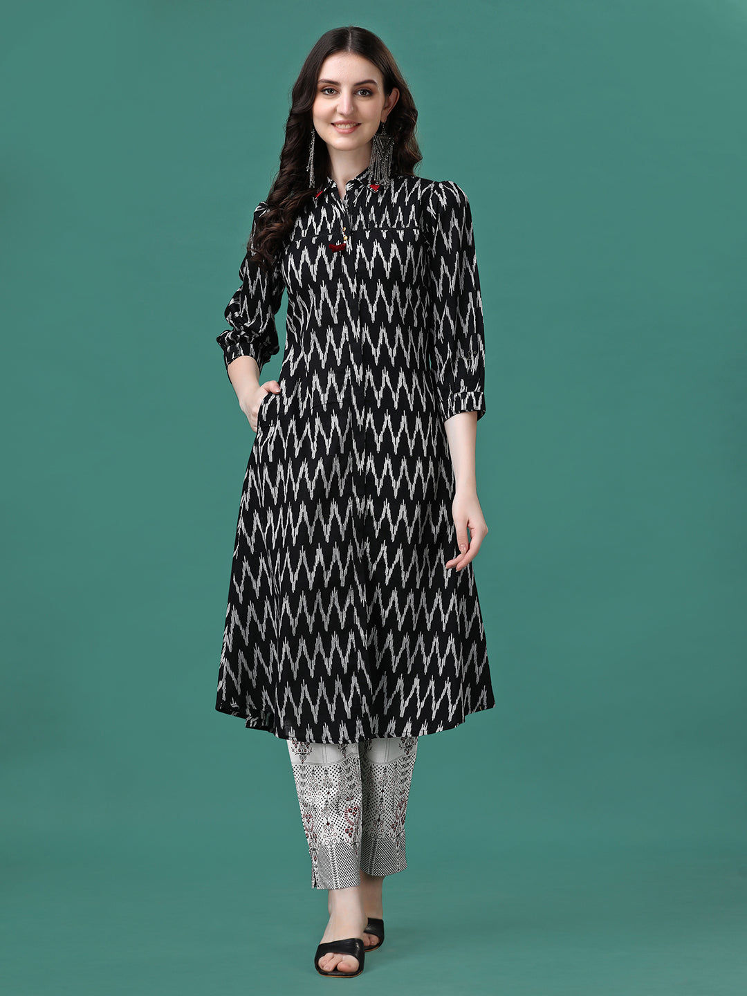 Printed Flared Cotton Kurta With Pant, Multicolor - Hiral Fashion - Distacart