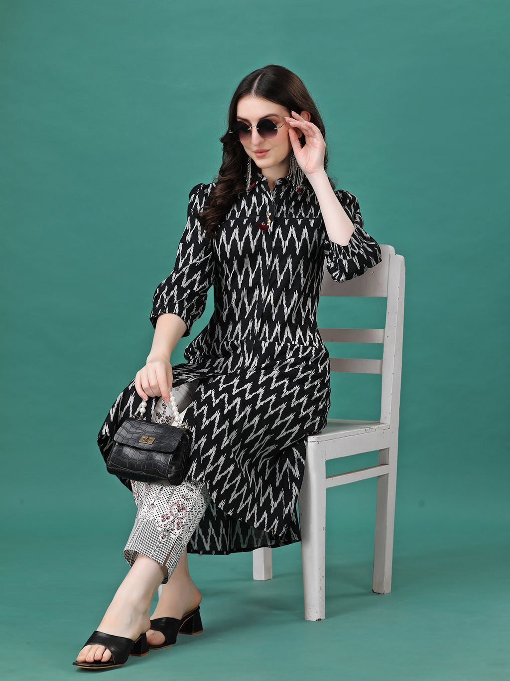 Printed Flared Cotton Kurta With Pant, Multicolor - Hiral Fashion - Distacart