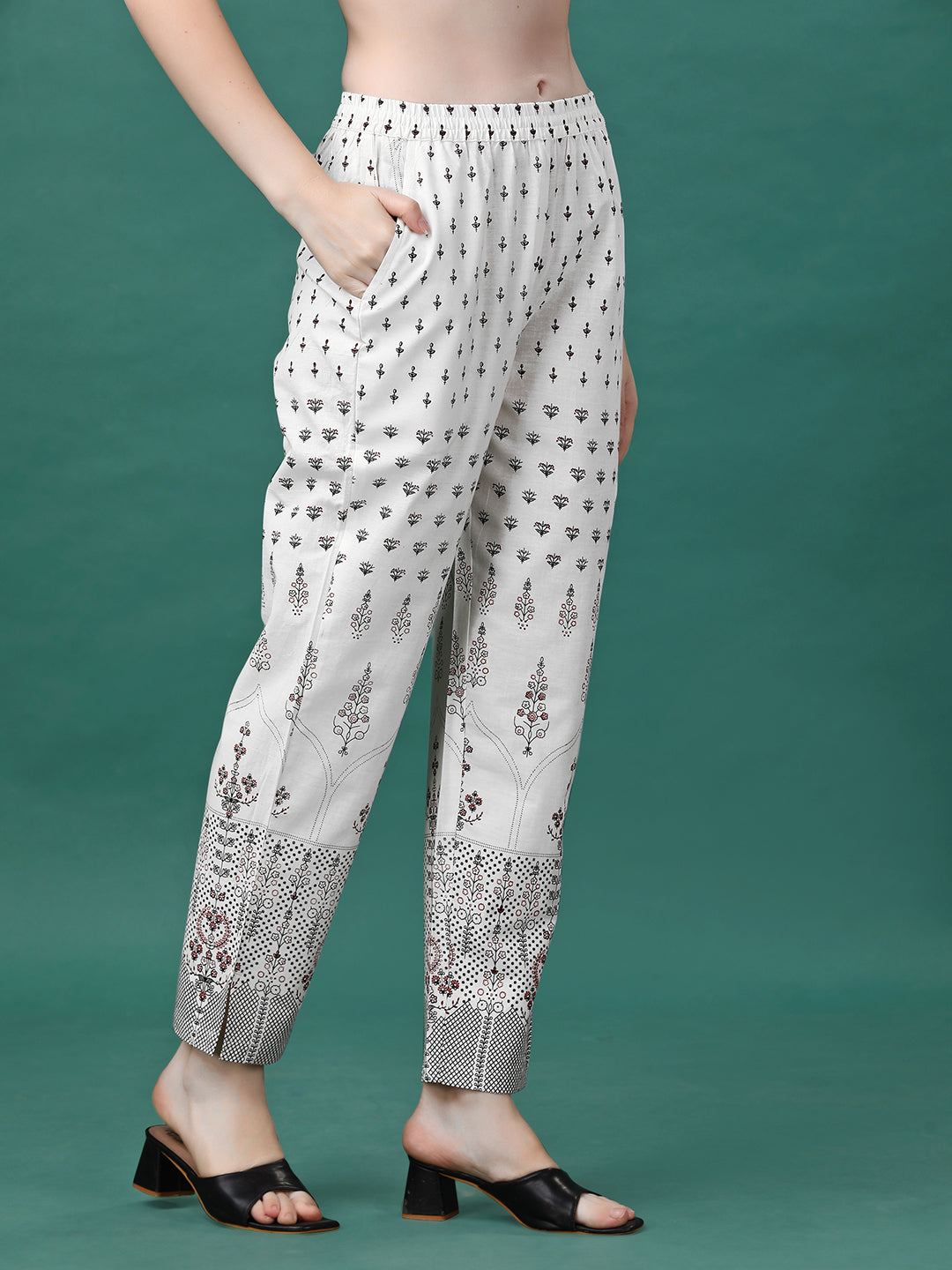 Printed Flared Cotton Kurta With Pant, Multicolor - Hiral Fashion - Distacart