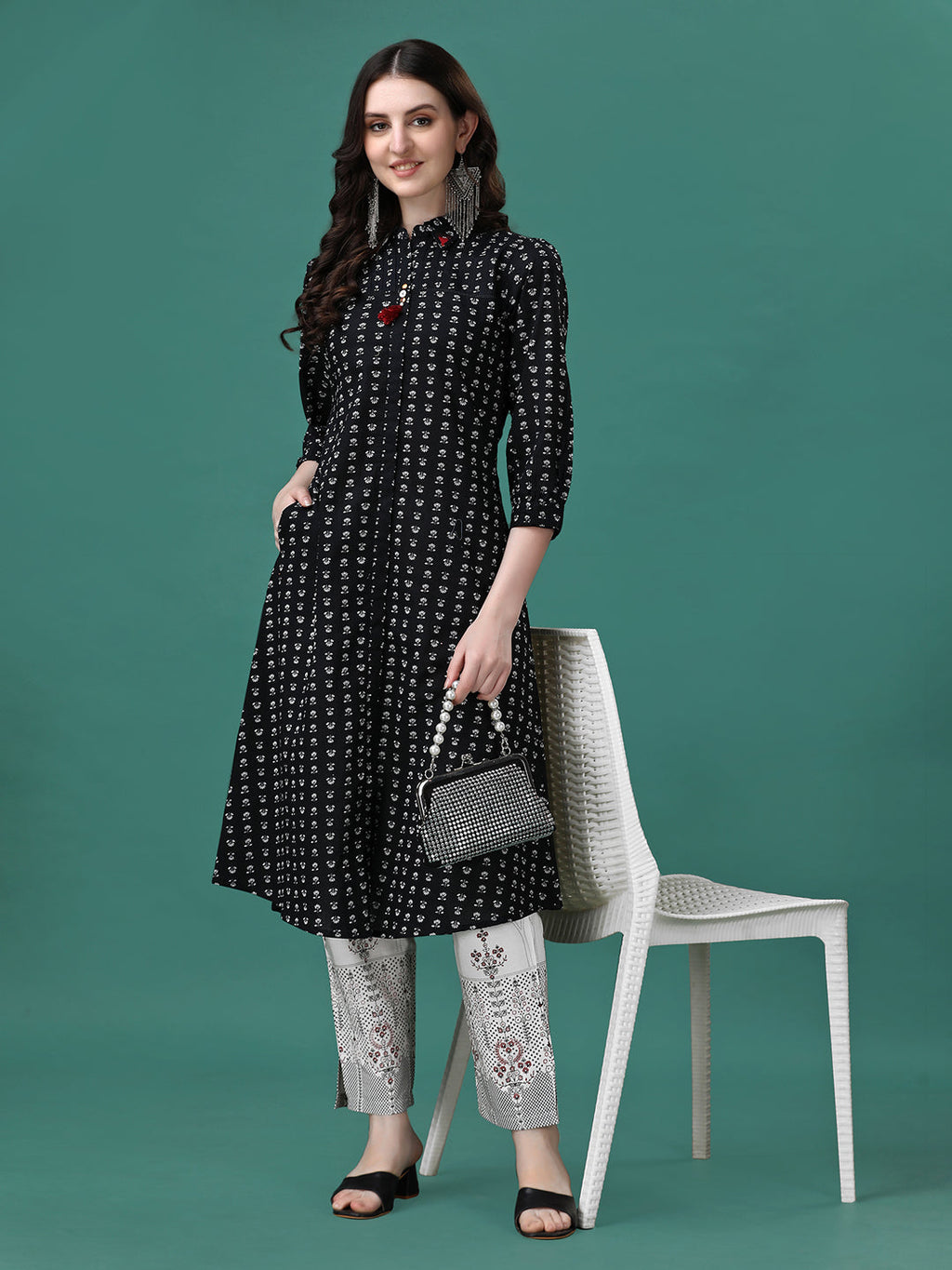 Printed Flared Cotton Kurta With Pant, Multicolor - Hiral Fashion - Distacart