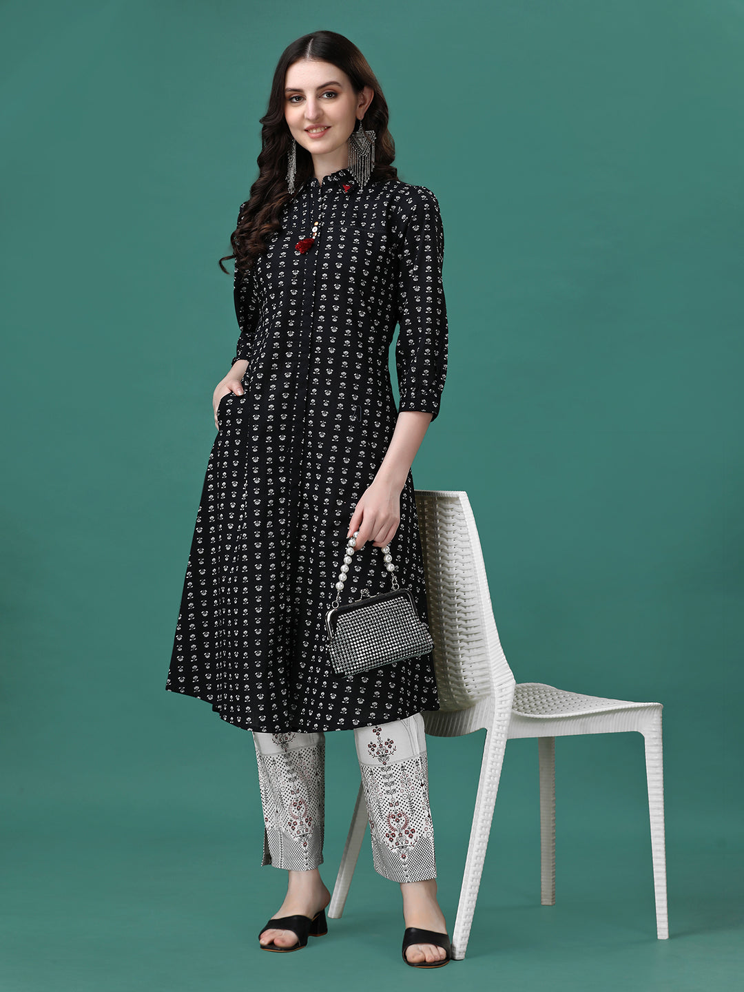 Printed Flared Cotton Kurta With Pant, Multicolor - Hiral Fashion - Distacart