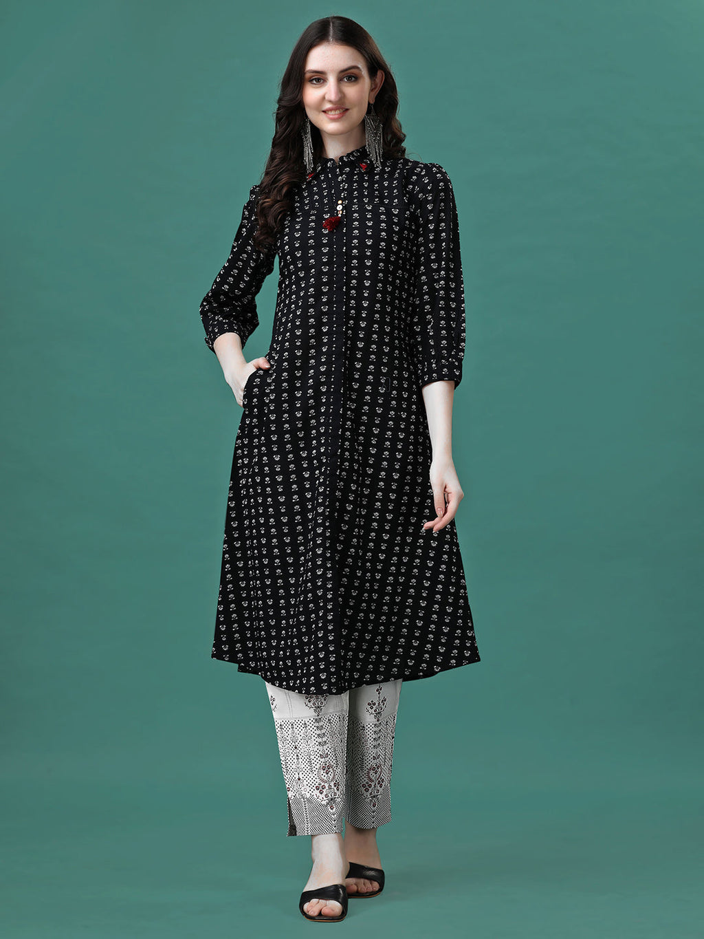 Printed Flared Cotton Kurta With Pant, Multicolor - Hiral Fashion - Distacart