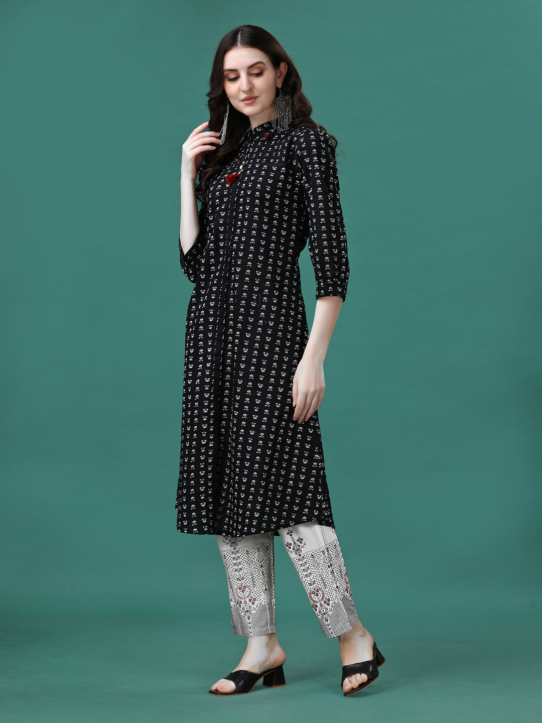 Printed Flared Cotton Kurta With Pant, Multicolor - Hiral Fashion - Distacart