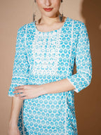 Myshka Women Blue Printed Kurtas - Distacart