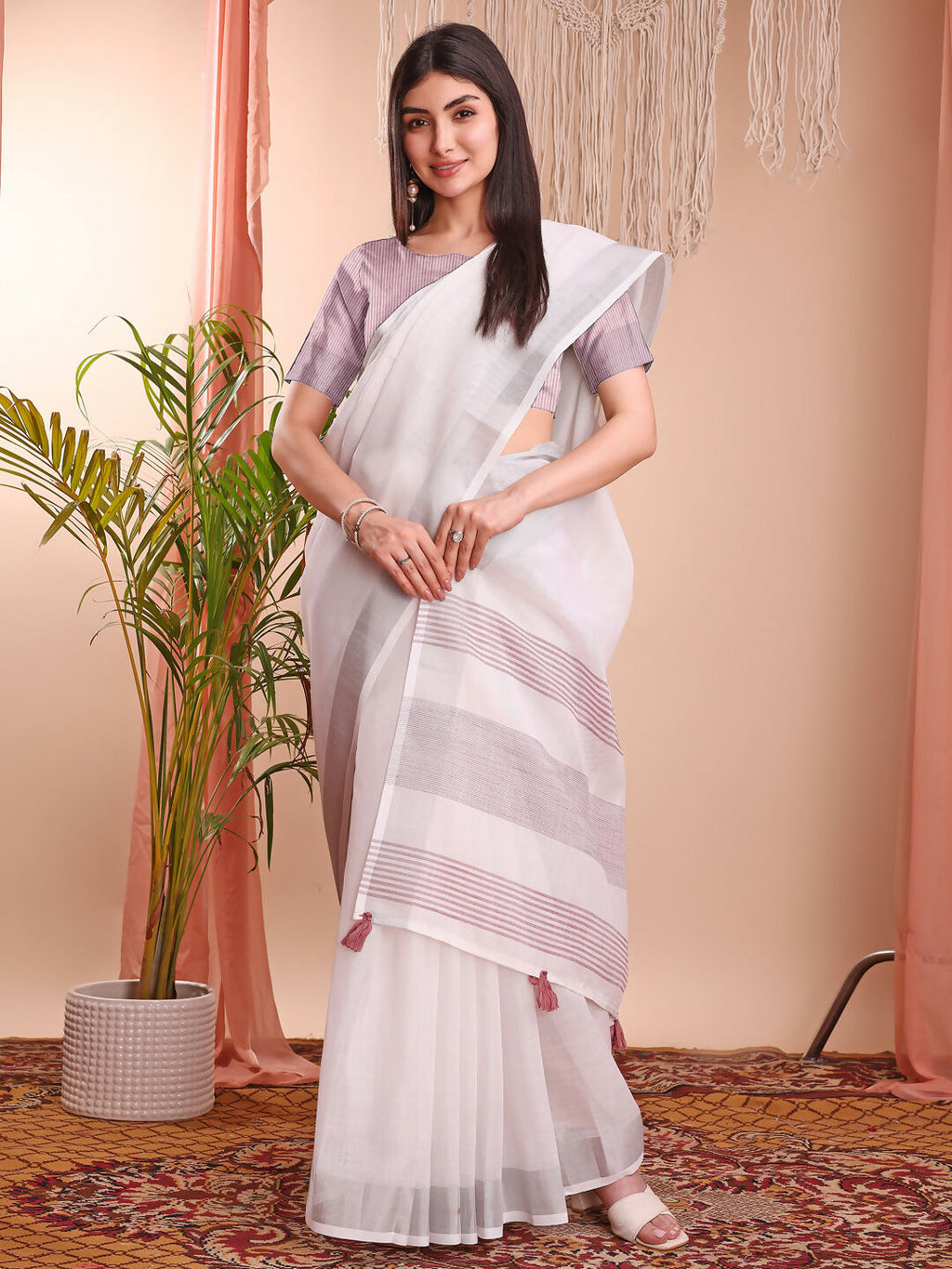 Shree Shyam Fashion The White Loom White Linen Cotton Saree