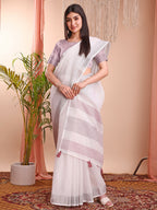 Shree Shyam Fashion The White Loom White Linen Cotton Saree