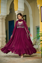 Joban Fashion Maroon Georgette Sequence Embroidery Work Kurta Set - Distacart