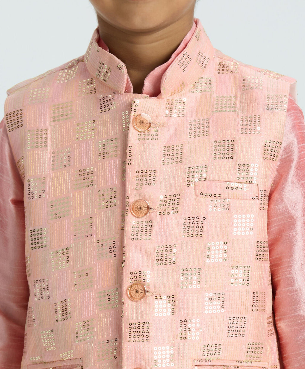 Joban Fashion Kids Island with Sequence work Nehru Jacket Full Sleeves Kurta, Pyjama Set - Pink - Distacart