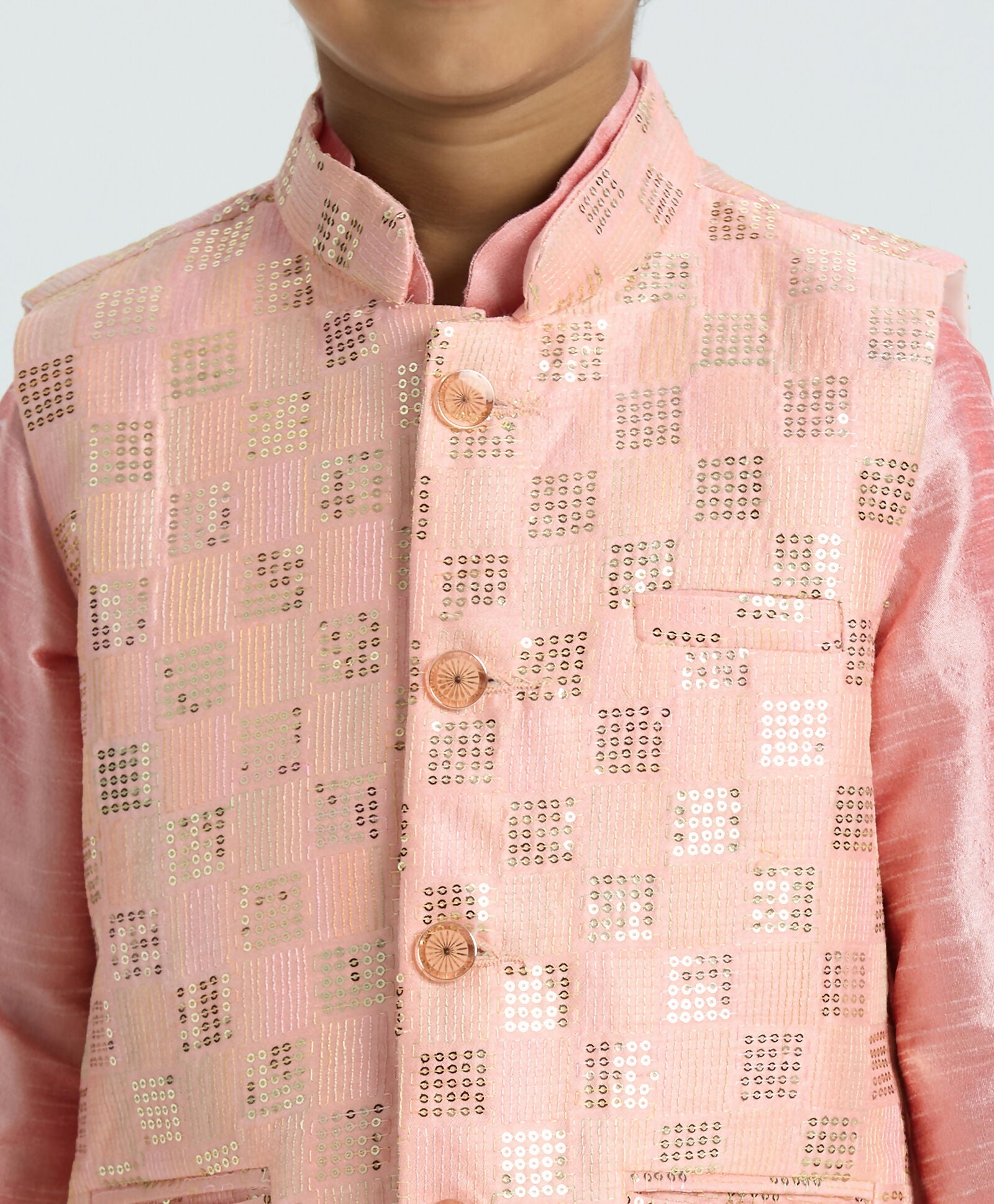 Joban Fashion Kids Island with Sequence work Nehru Jacket Full Sleeves Kurta, Pyjama Set - Pink - Distacart