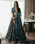 Jyoti Fashion Bottle Green Cording & Sequence Embroidery Velvet Lehenga Choli with Dupatta