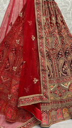 Jyoti Fashion Women's Red Velvet Multi Thread Embroidered with Zircon Diamond Wedding Lehenga Choli