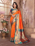 Joban Fashion Paithani Orange Woven Soft Silk Saree - Distacart