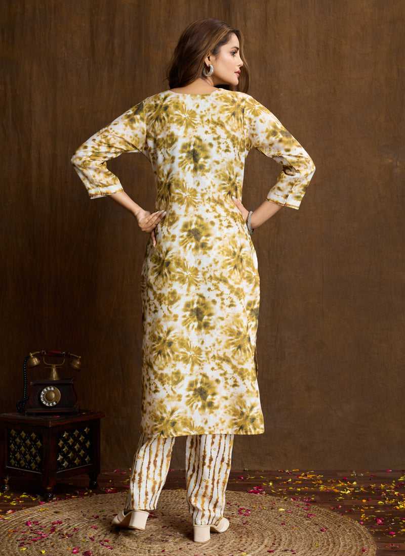 Prazu Fashion Cream Printed Cotton Blend Kurta Pant Set - Distacart