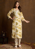 Prazu Fashion Cream Printed Cotton Blend Kurta Pant Set - Distacart