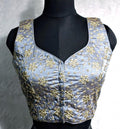 Kia Fashions Ash Grey Golden All Over Embroidered Readymade Blouse - Distacart