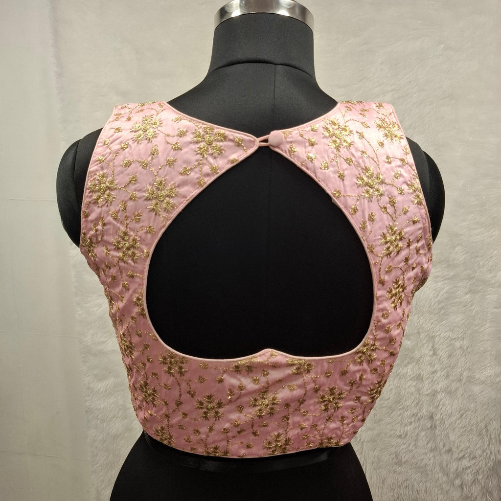 Kia Fashions Baby Pink Golden All Over Embroidered Readymade Blouse - Distacart