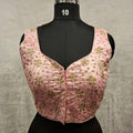 Kia Fashions Baby Pink Golden All Over Embroidered Readymade Blouse - Distacart