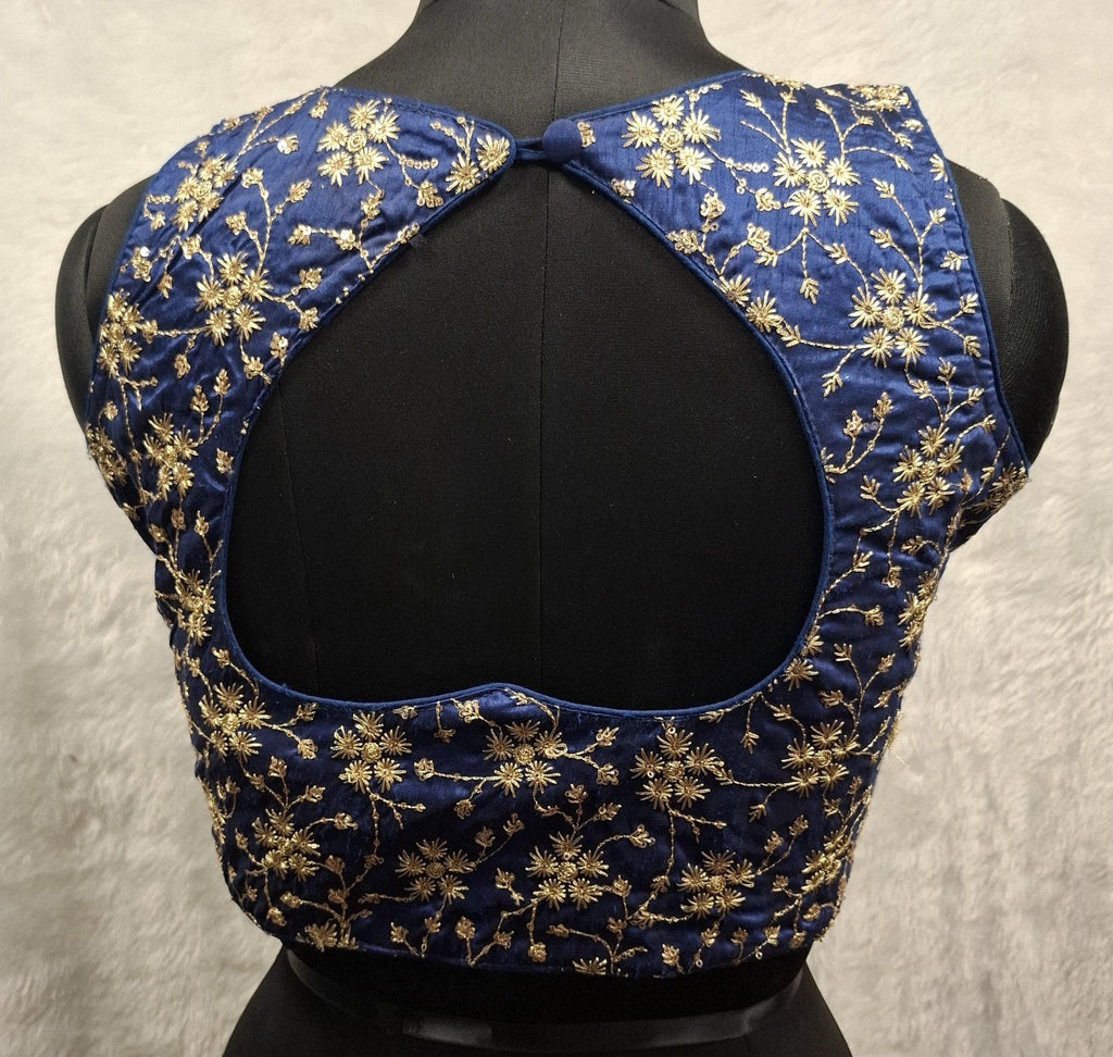 Kia Fashions Cobalt Blue Golden All Over Embroidered Readymade Blouse - Distacart