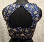 Kia Fashions Cobalt Blue Golden All Over Embroidered Readymade Blouse - Distacart