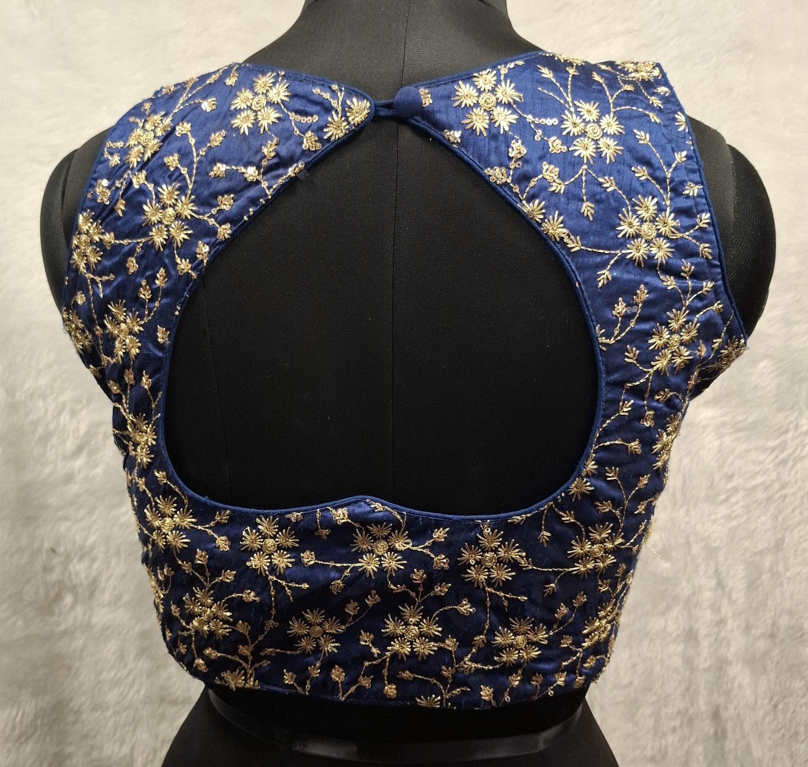 Kia Fashions Cobalt Blue Golden All Over Embroidered Readymade Blouse - Distacart