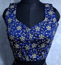 Kia Fashions Cobalt Blue Golden All Over Embroidered Readymade Blouse - Distacart