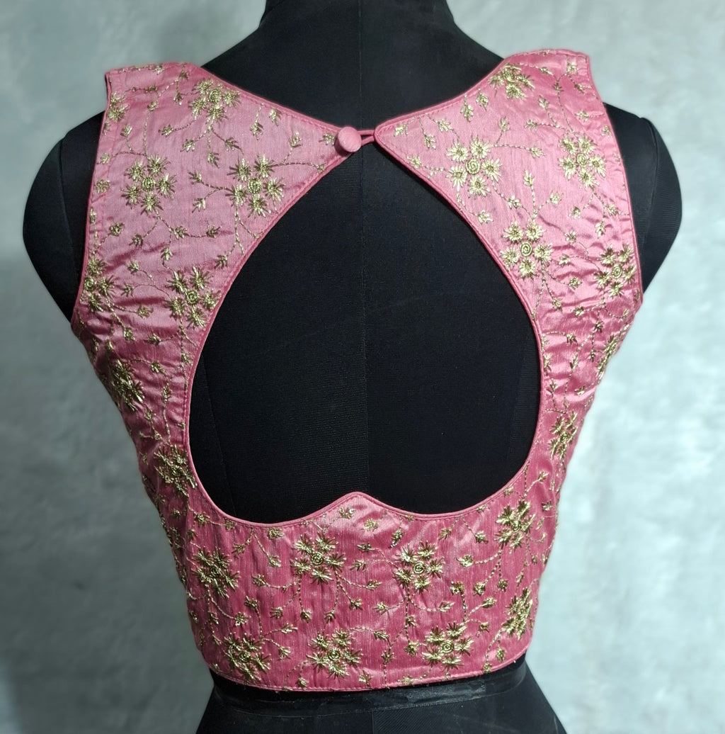 Kia Fashions Pink Golden All Over Embroidered Readymade Blouse - Distacart