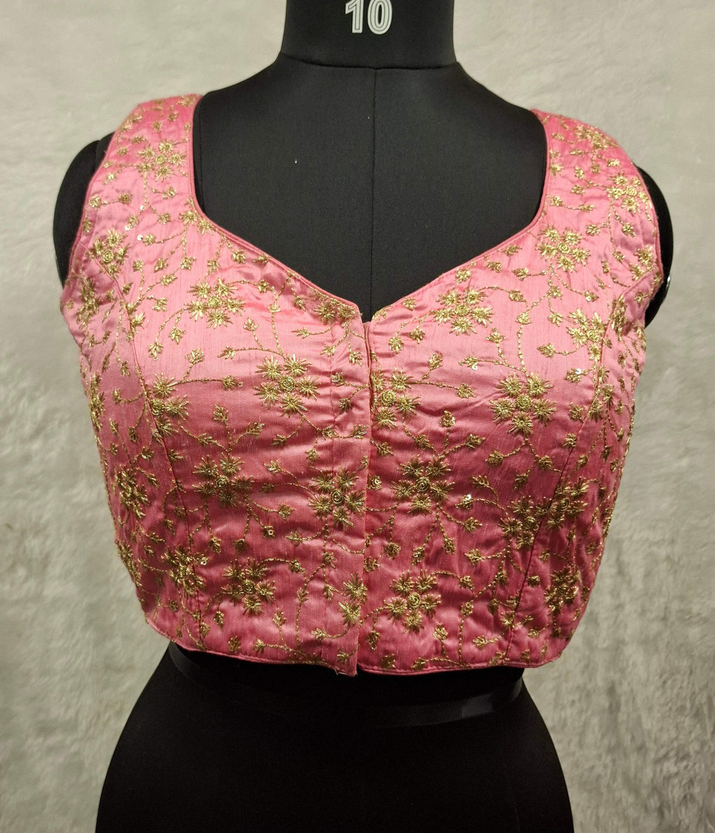 Kia Fashions Pink Golden All Over Embroidered Readymade Blouse - Distacart