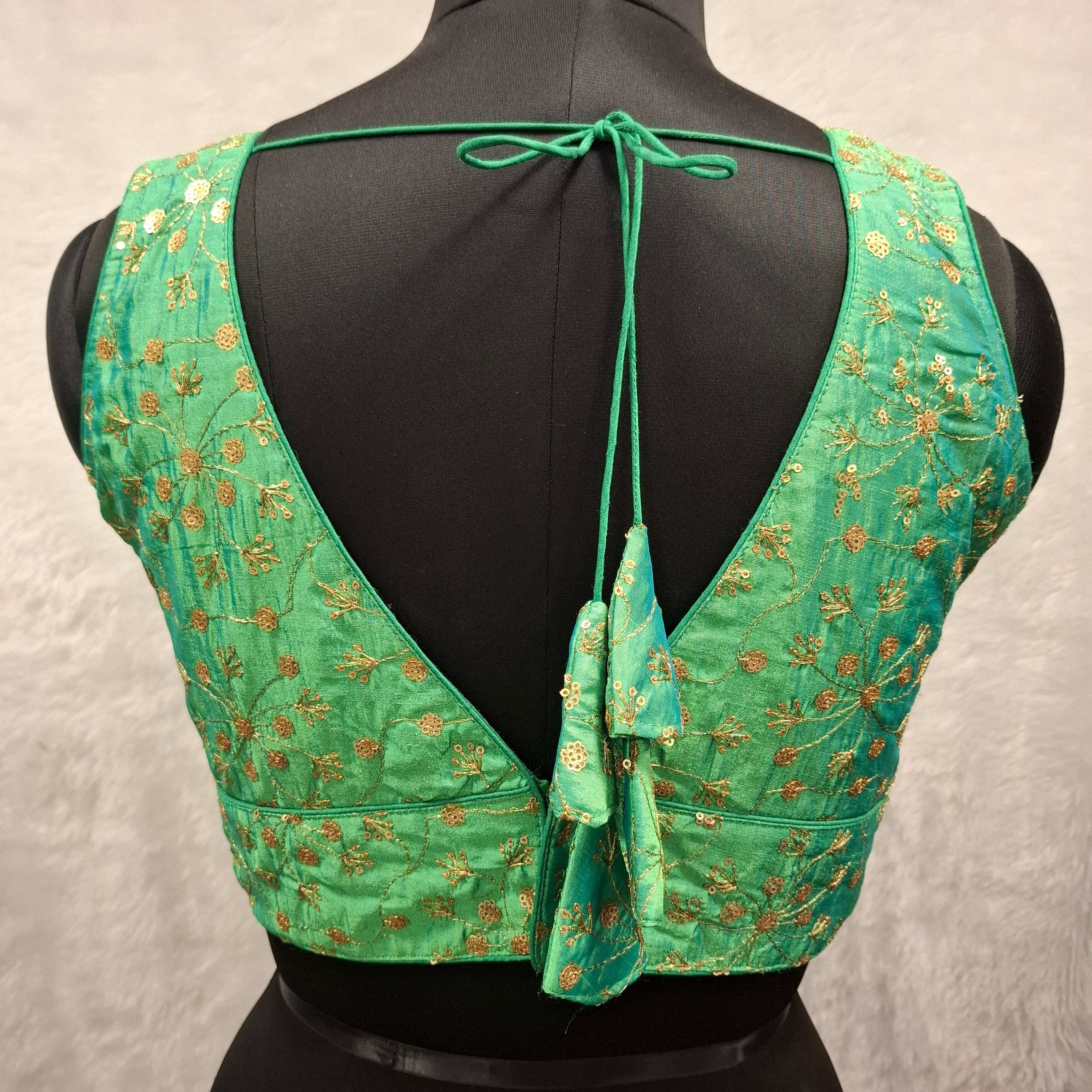 Kia Fashions Green Twin Tone Golden All Over Sequins Readymade Blouse - Distacart