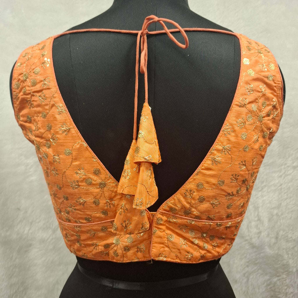 Kia Fashions Orange Twin Tone Golden All Over Sequins Readymade Blouse - Distacart