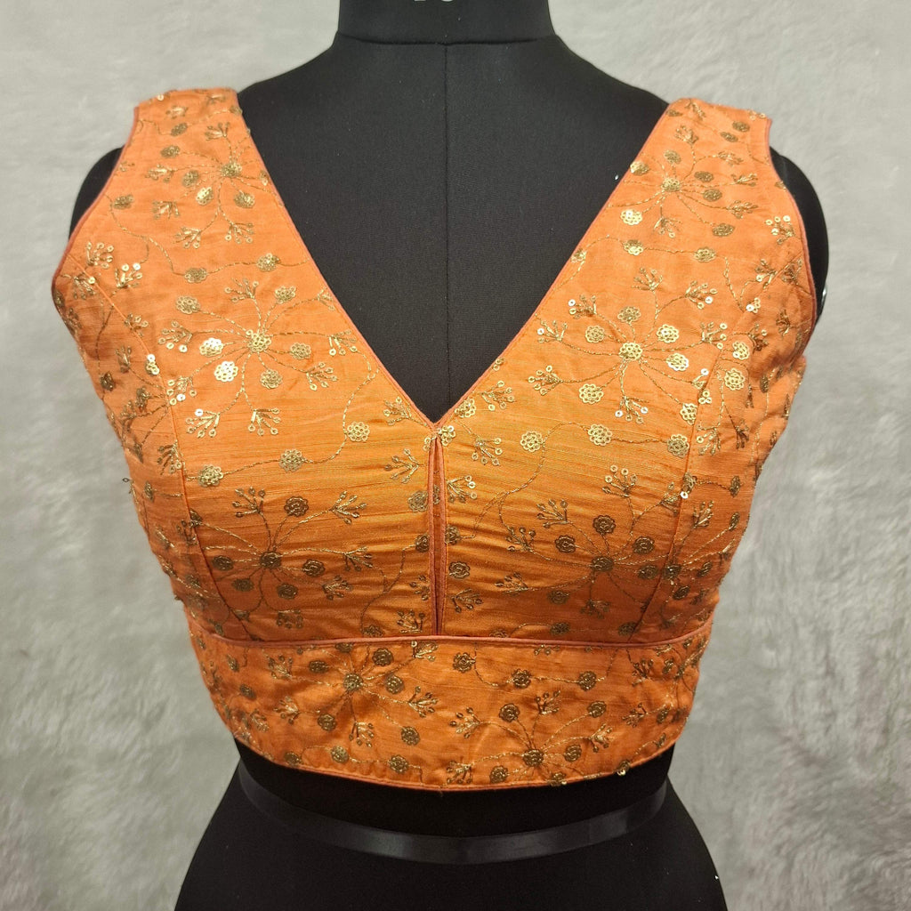 Kia Fashions Orange Twin Tone Golden All Over Sequins Readymade Blouse - Distacart
