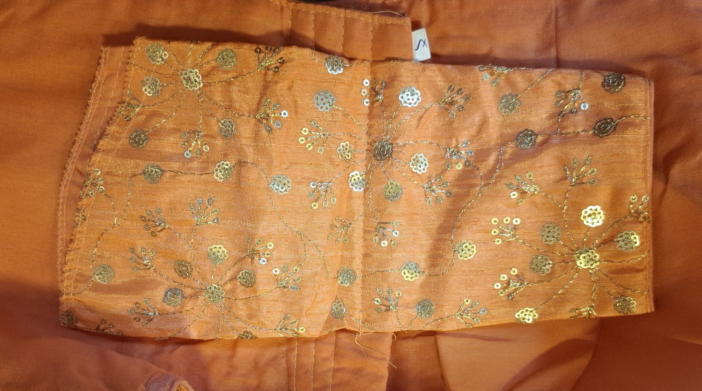 Kia Fashions Orange Twin Tone Golden All Over Sequins Readymade Blouse - Distacart