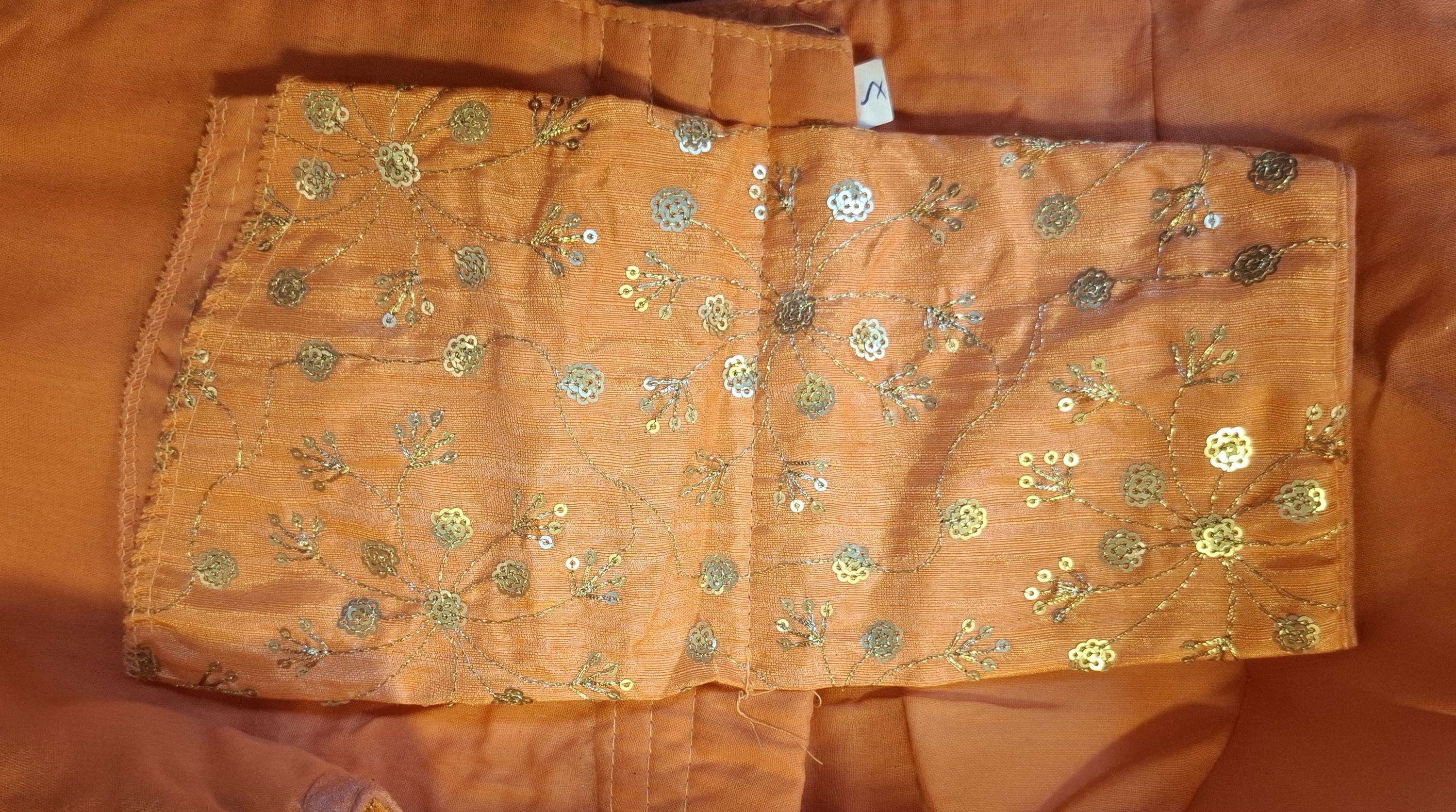 Kia Fashions Orange Twin Tone Golden All Over Sequins Readymade Blouse - Distacart