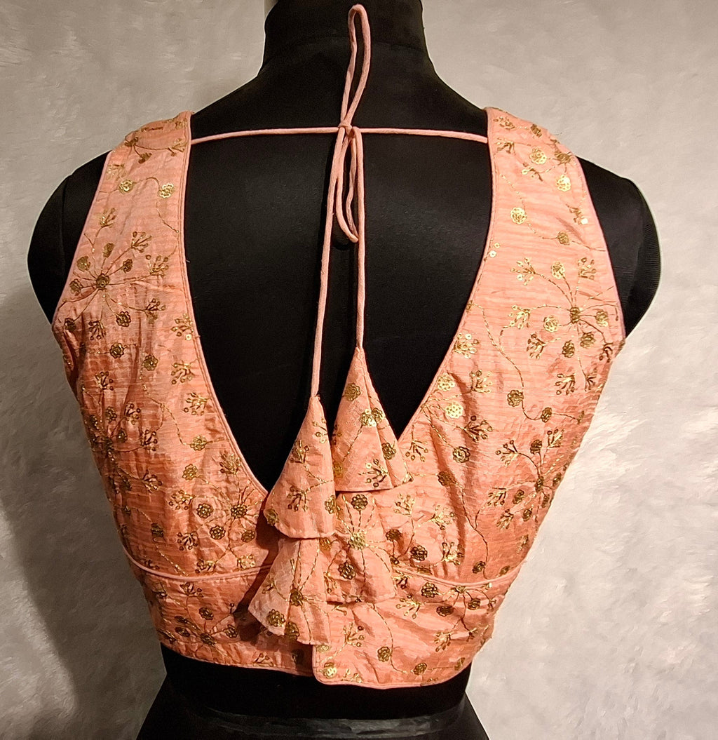 Kia Fashions Peach Twin Tone Golden All Over Sequins Readymade Blouse - Distacart