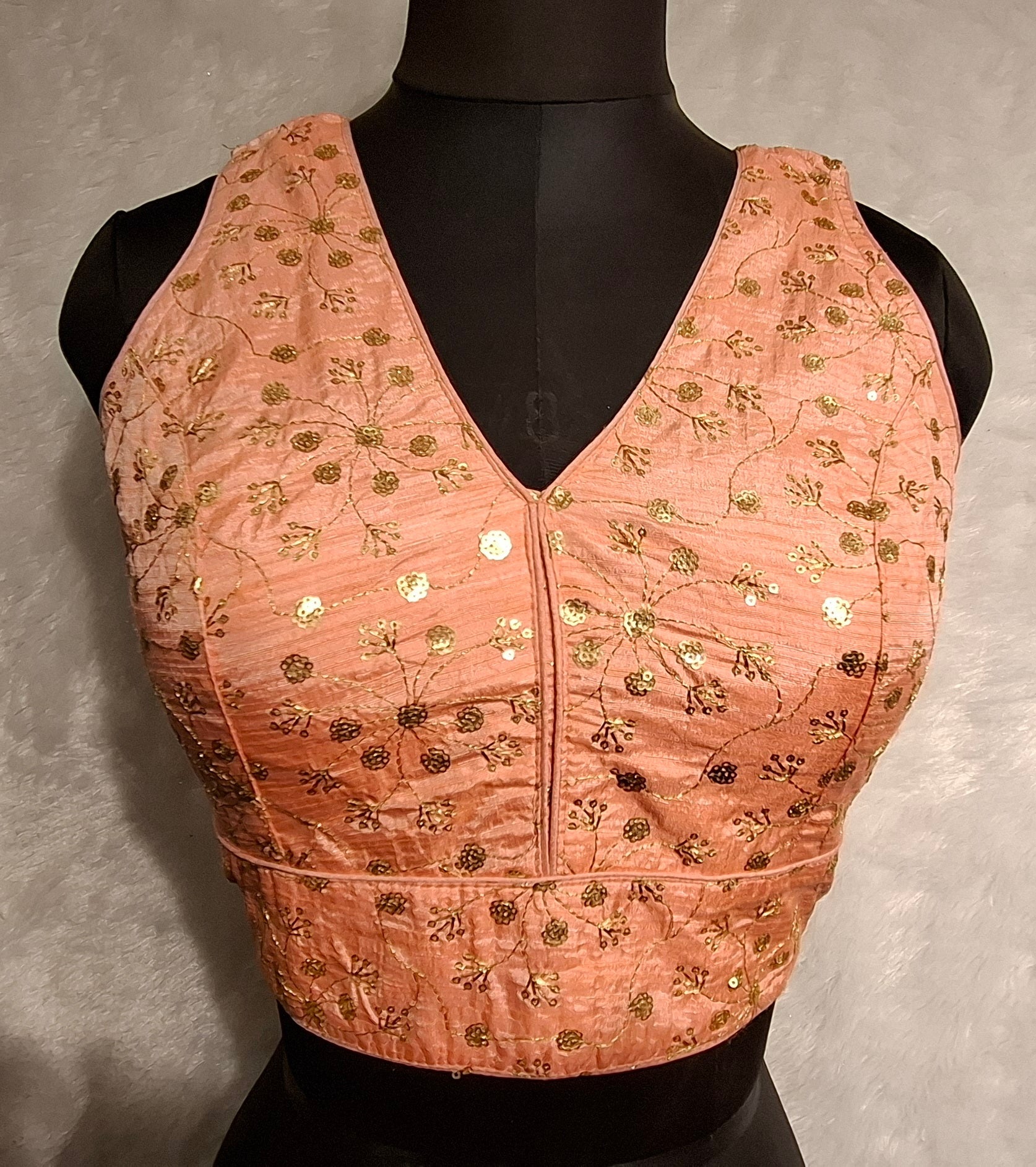Kia Fashions Peach Twin Tone Golden All Over Sequins Readymade Blouse - Distacart