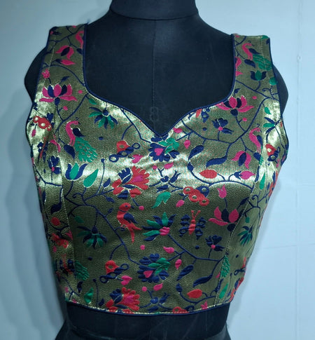 Kia Fashions Navy Blue Jacquard Weave Multi Color Paithani Readymade Blouse