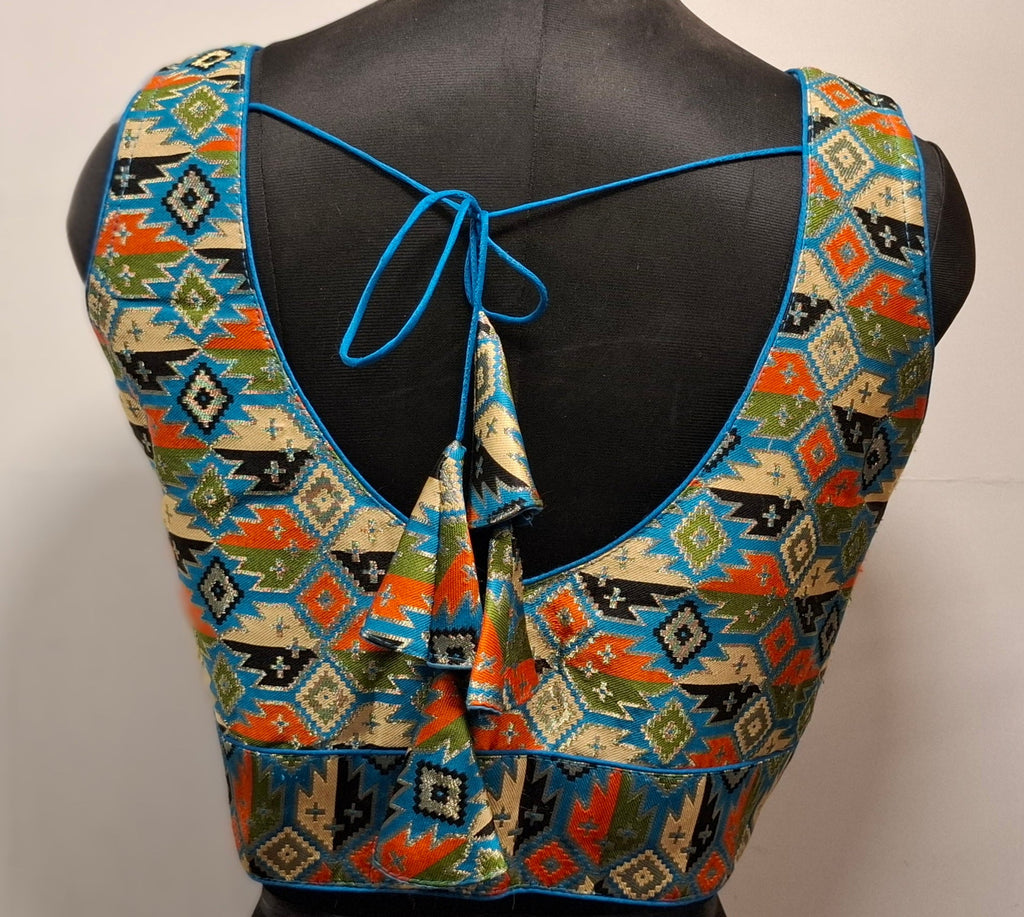Kia Fashions Cobalt Blue Multi Color Weave Readymade Blouse - Distacart