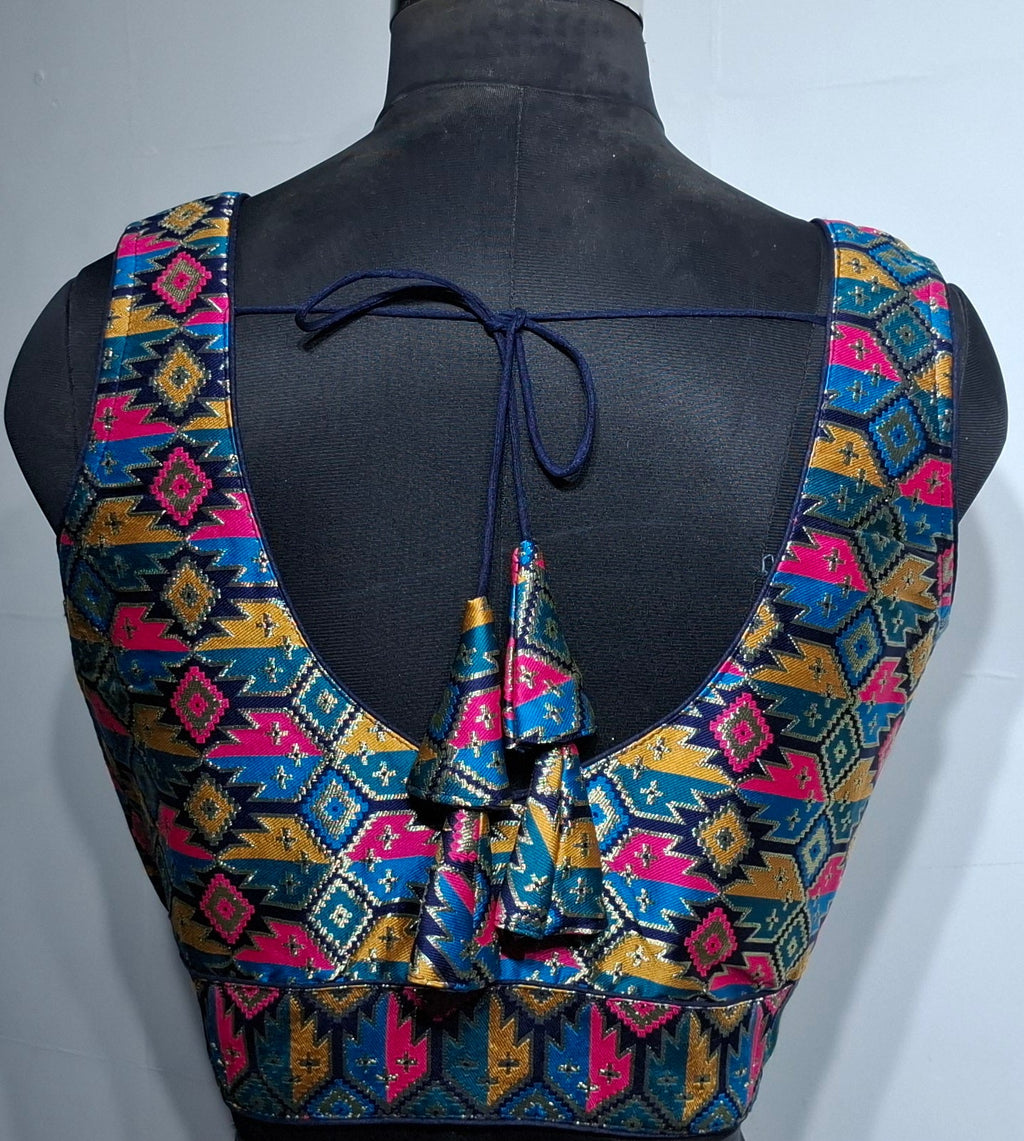 Kia Fashions Navy Blue Multi Color Weave Readymade Blouse