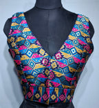 Kia Fashions Navy Blue Multi Color Weave Readymade Blouse