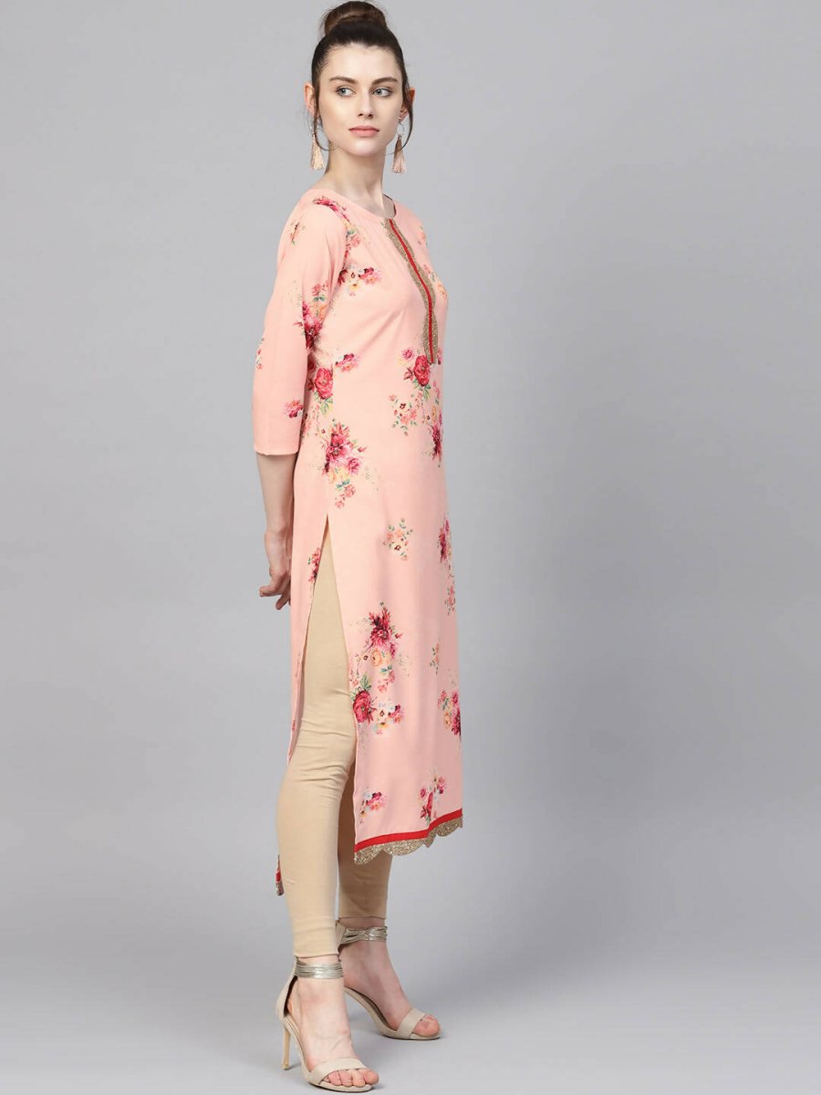 Ahalyaa Peach Crepe Digital Print Kurta - Distacart