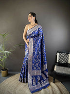 Joban Fashion Royal Blue Meenakari Banarasi Silk Sarees