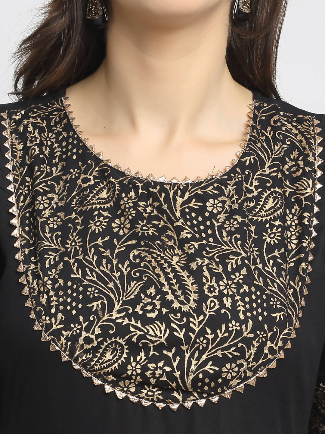 Rudra Bazaar Black Block Printed Flared Ethnic Kurta - Distacart