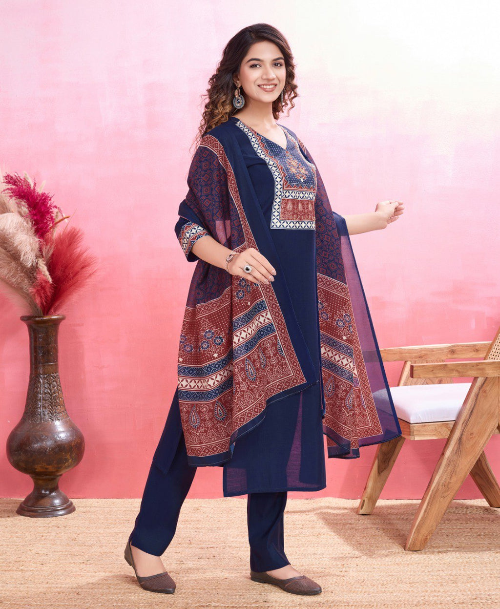 Prazu Fashion Blue Viscose Silk Printed Kurta Set - Distacart