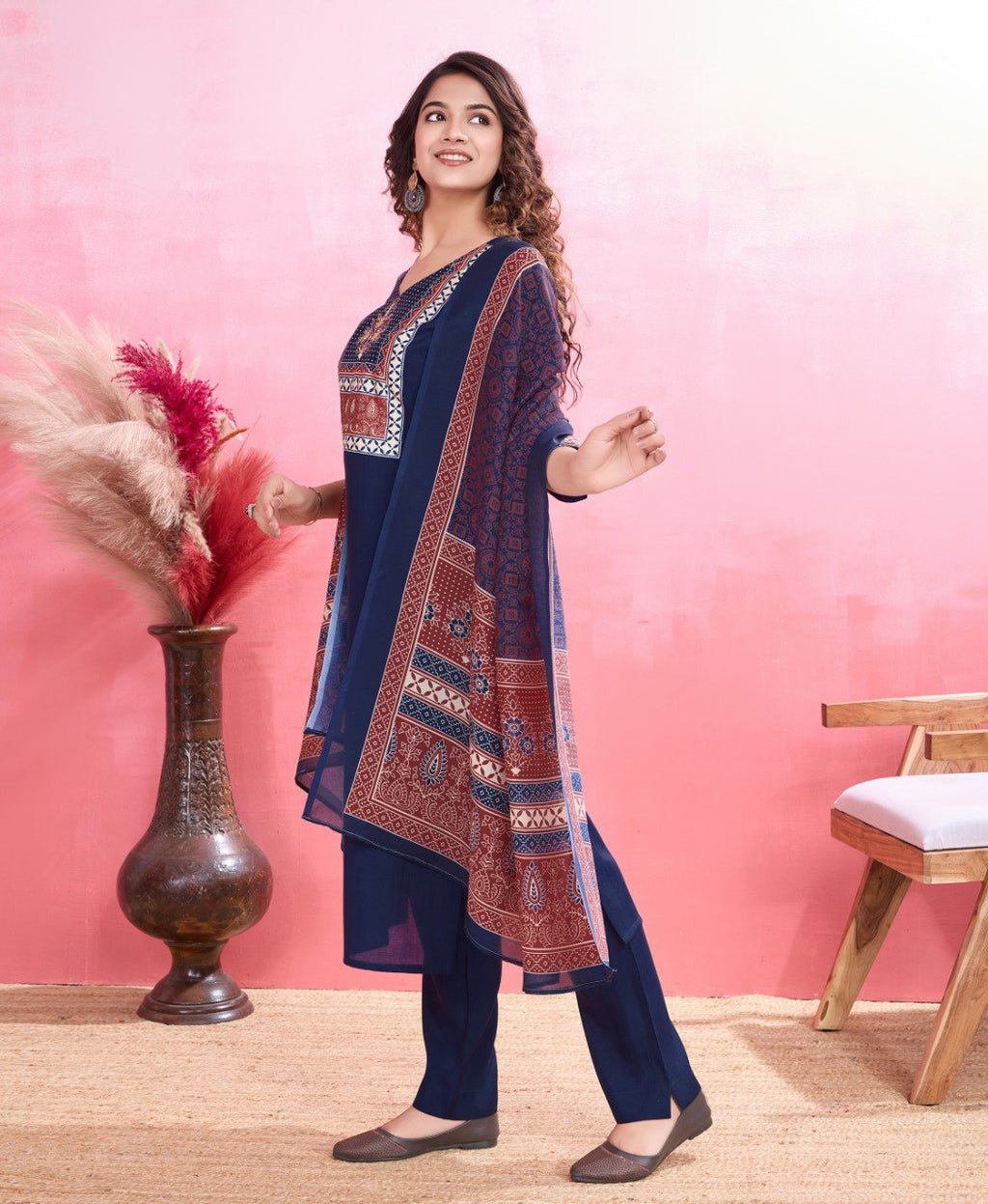Prazu Fashion Blue Viscose Silk Printed Kurta Set - Distacart