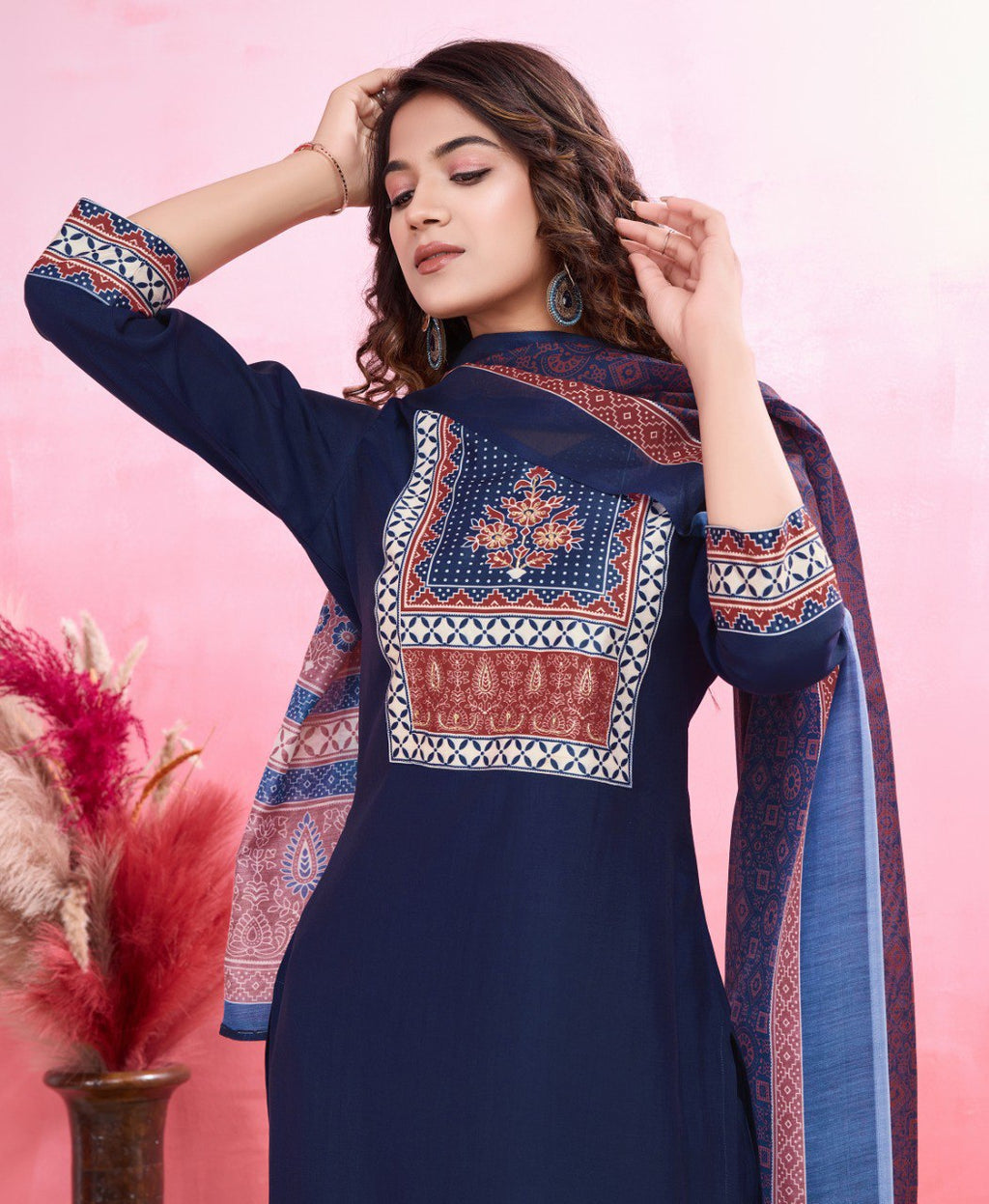 Prazu Fashion Blue Viscose Silk Printed Kurta Set - Distacart