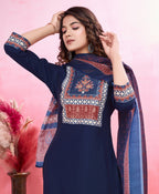 Prazu Fashion Blue Viscose Silk Printed Kurta Set - Distacart