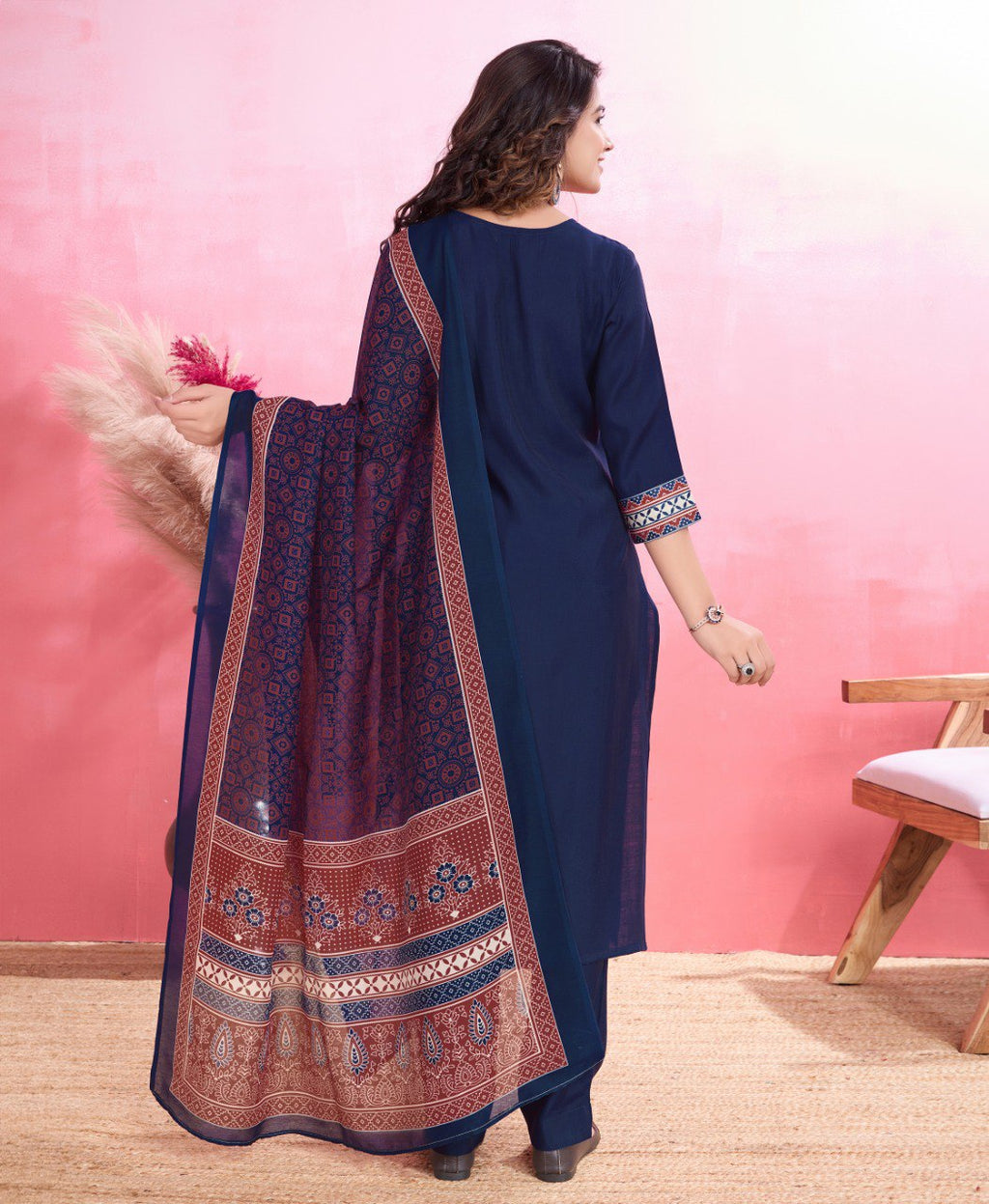 Prazu Fashion Blue Viscose Silk Printed Kurta Set - Distacart