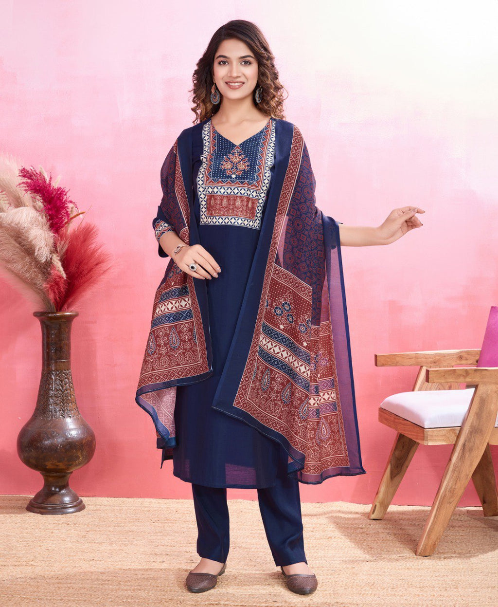 Prazu Fashion Blue Viscose Silk Printed Kurta Set - Distacart