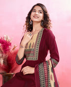 Prazu Fashion Maroon Viscose Silk Printed Kurta Set - Distacart
