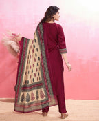 Prazu Fashion Maroon Viscose Silk Printed Kurta Set - Distacart