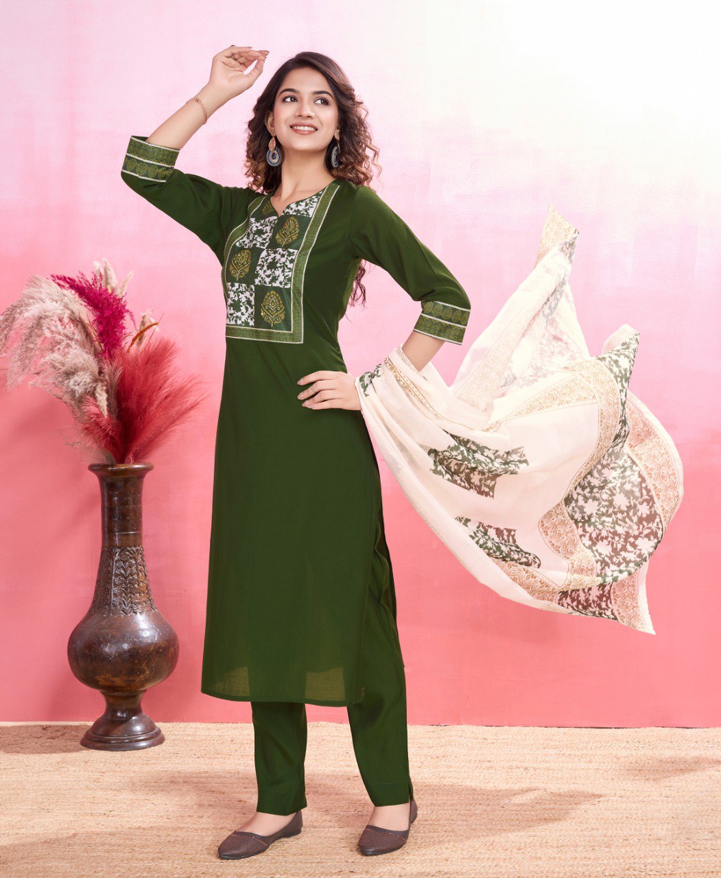 Prazu Fashion Mahendi Viscose Silk Printed Kurta Set - Distacart